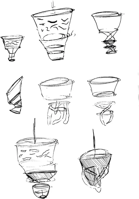 Silhouette thumbnails, development sketch.